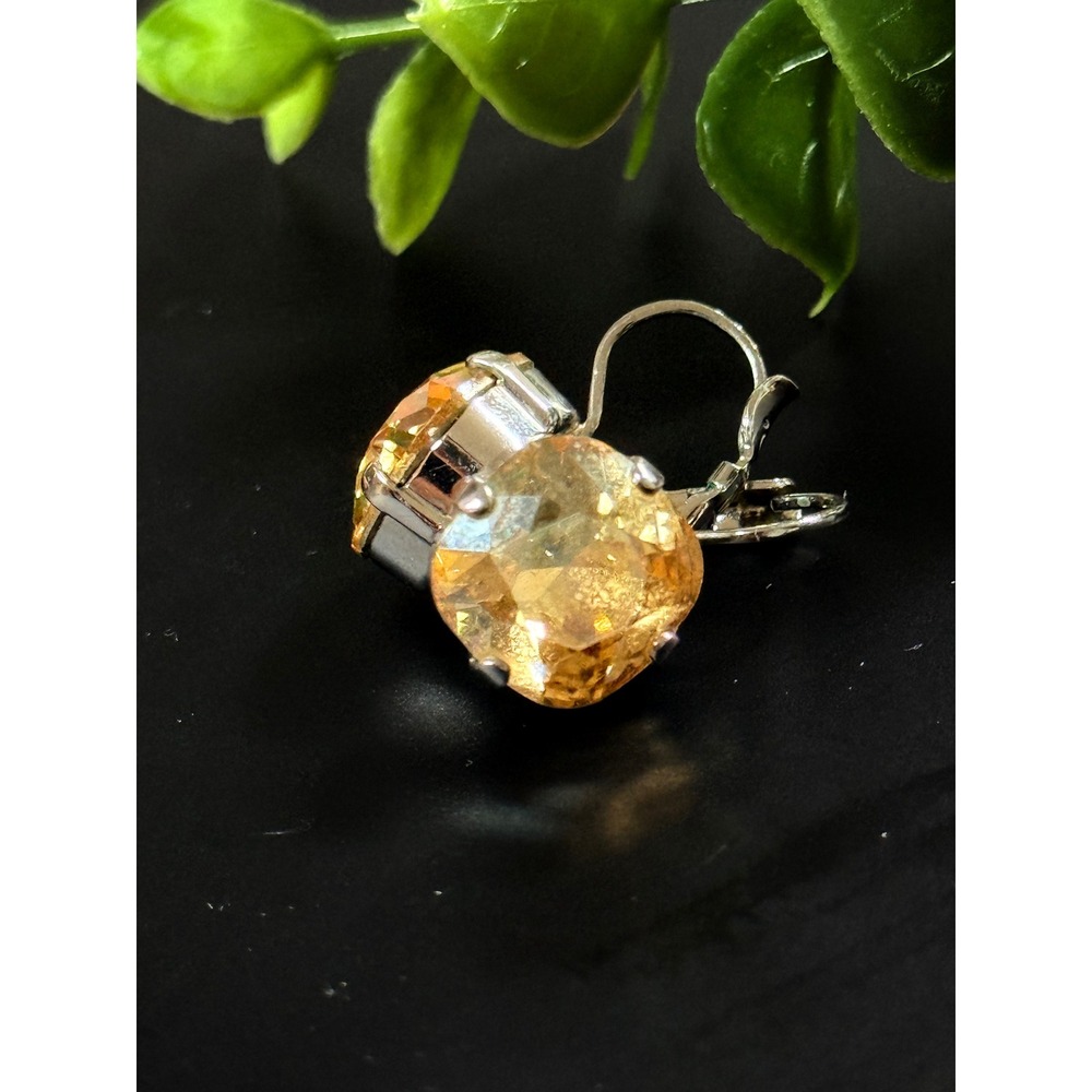 Sabika Honey Amber Crystal Cushion Cut Leverback Earrings Silver Tone